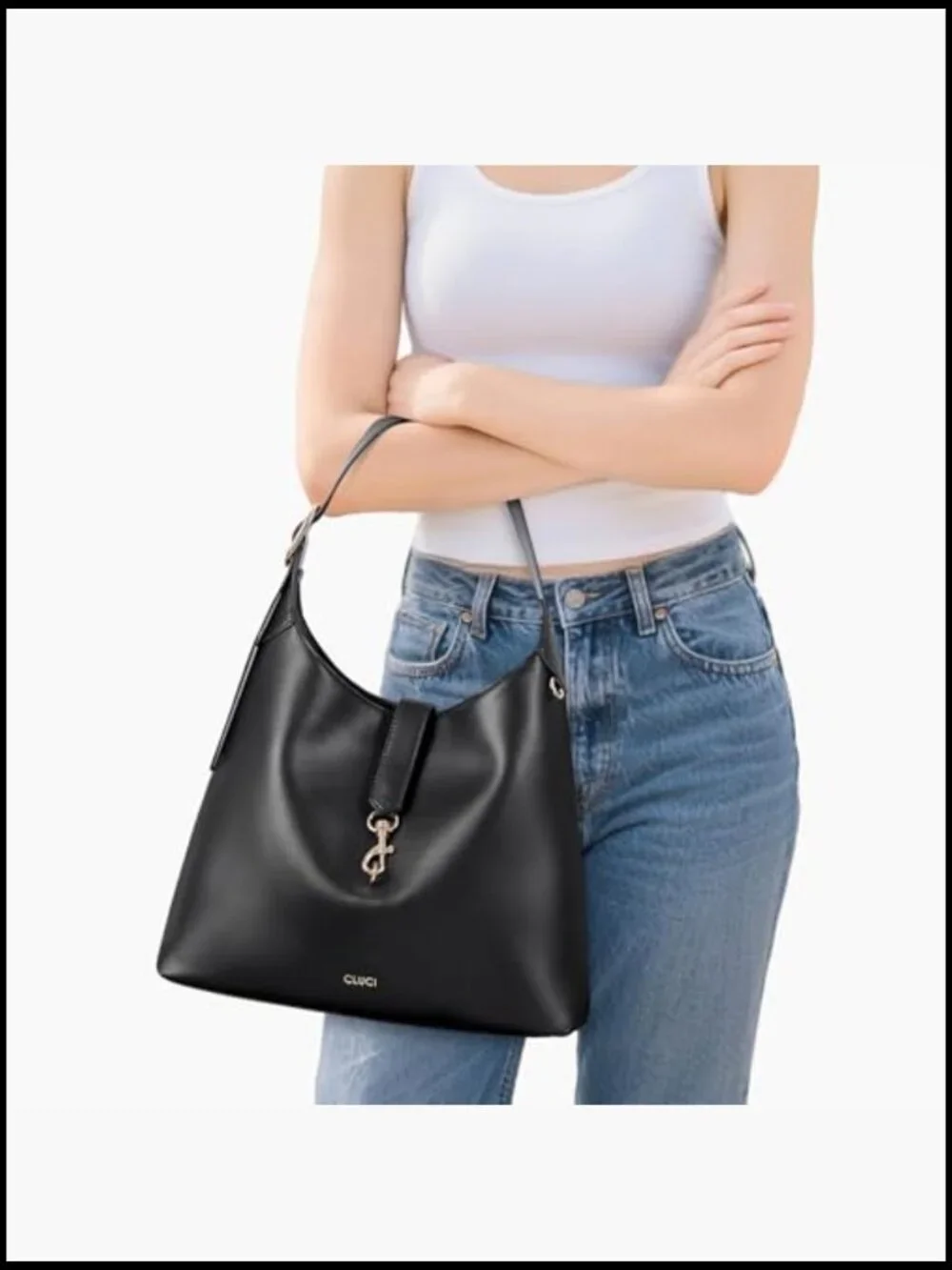 Slouchy Vegan Leather Hobo Shoulder Bag Magnetic Snap Closure Spacious
